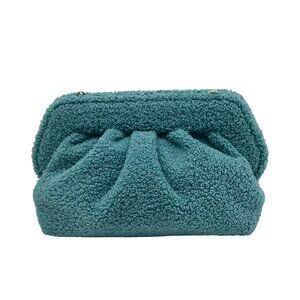 Themoire Teal Tia Re-Fur Shell Crossbody Clutch
